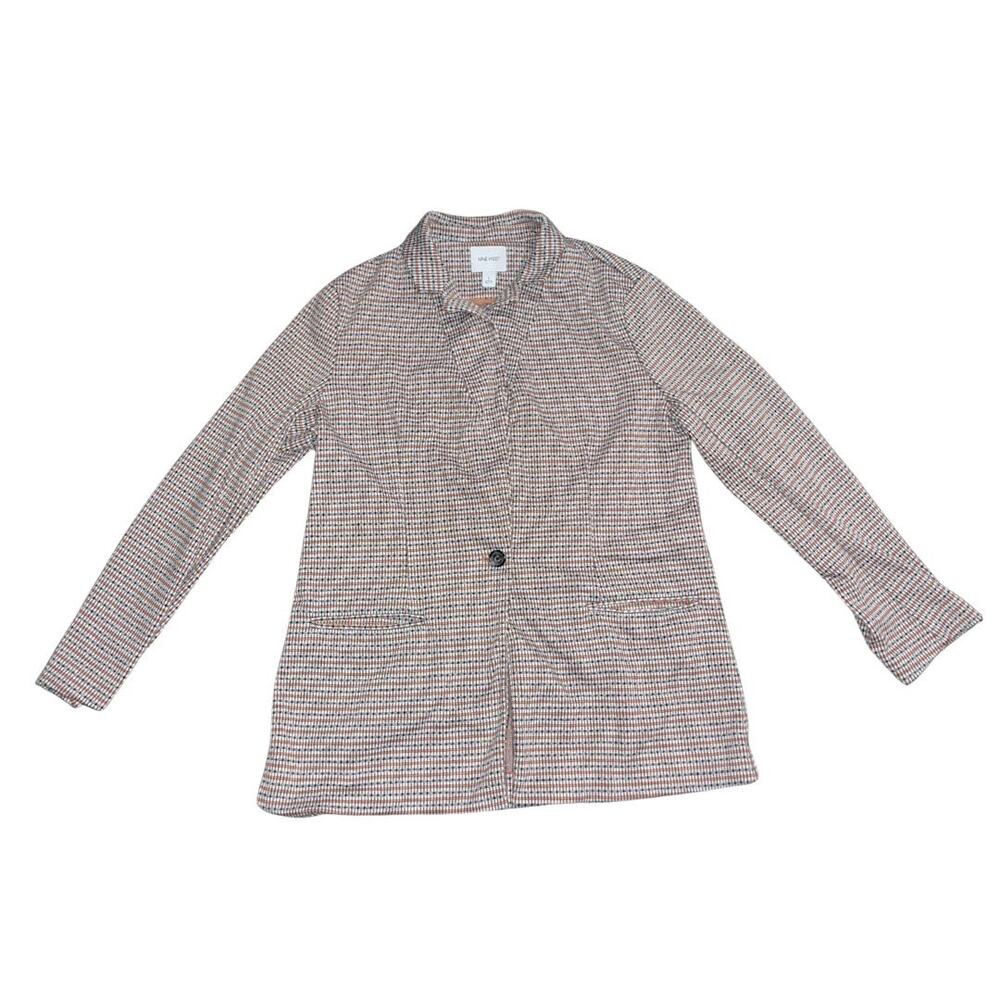 Nine West Knit Stretch Plaid Blazer SZ L Business Office Academia Preppy
